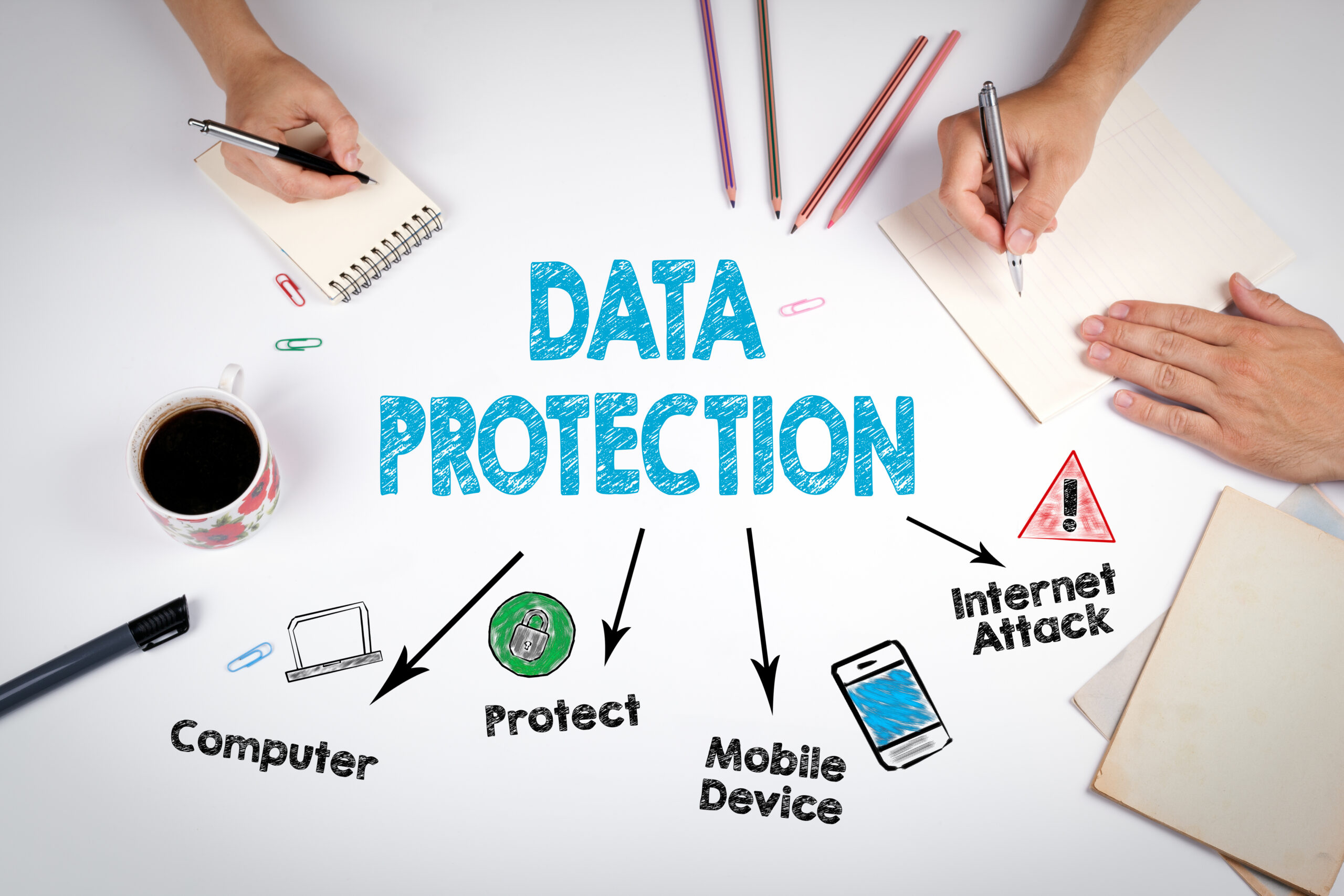 Data Protection Concept. The meeting at the white office table